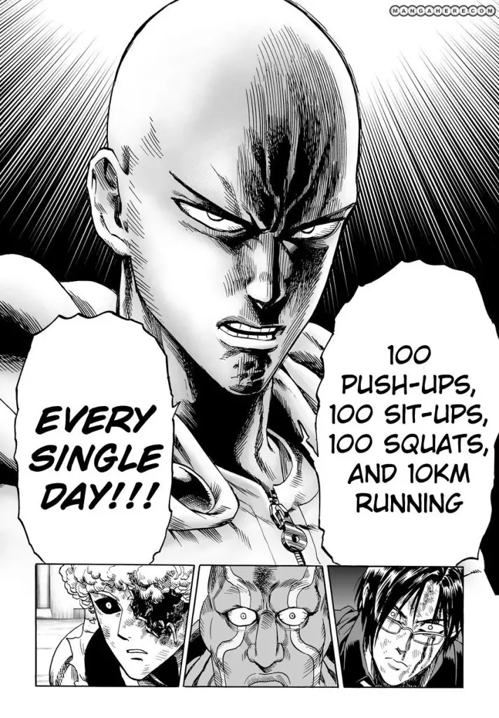 Screenshot from the Manga where Saitama shares his workout routine