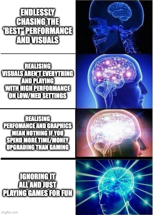 expanding mind meme from chasing performance to just having fun