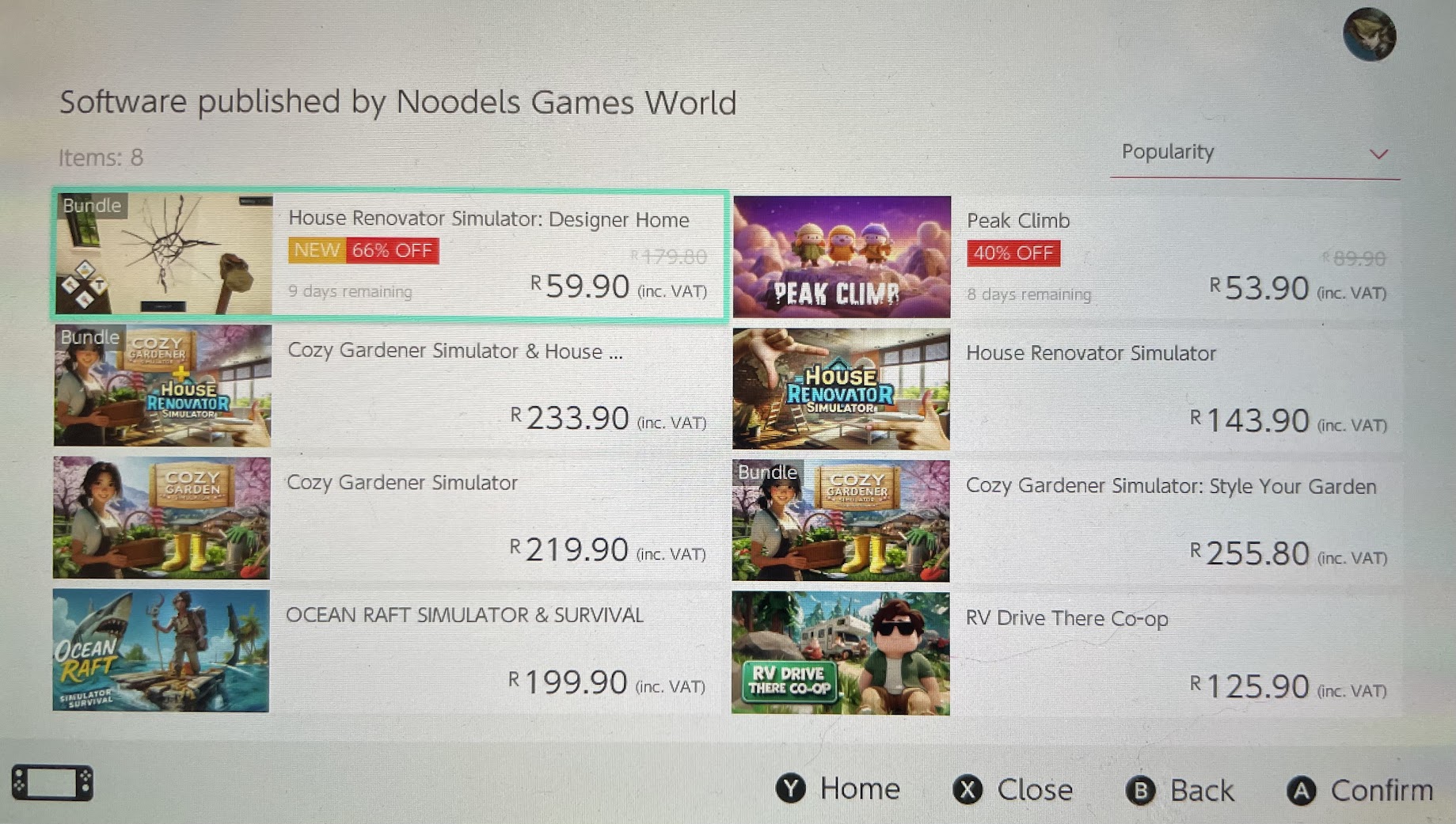 Photo of developer on Nintendo eShop with no single unique game, only obvious clones of popular indie games
